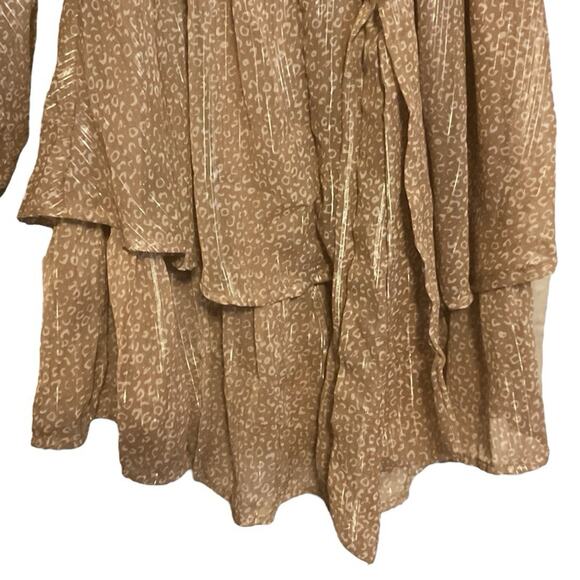 Michael Kors Metallic Gold Shimmer XXS Long Sleeve Mini Dress Party Ruffle Hem - Picture 10 of 16